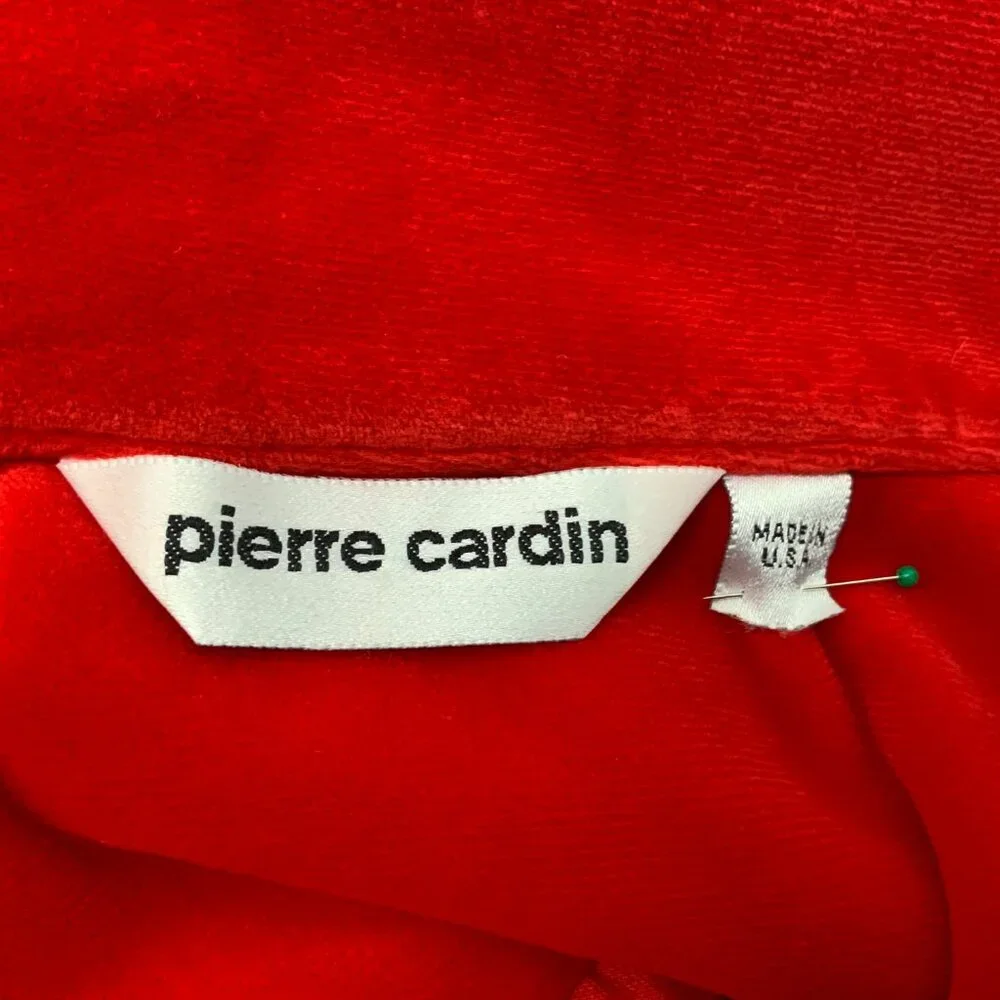 Vintage 80s Pierre Cardin Red Maxi Robe With White Piping Sz M - Picture 3 of 16